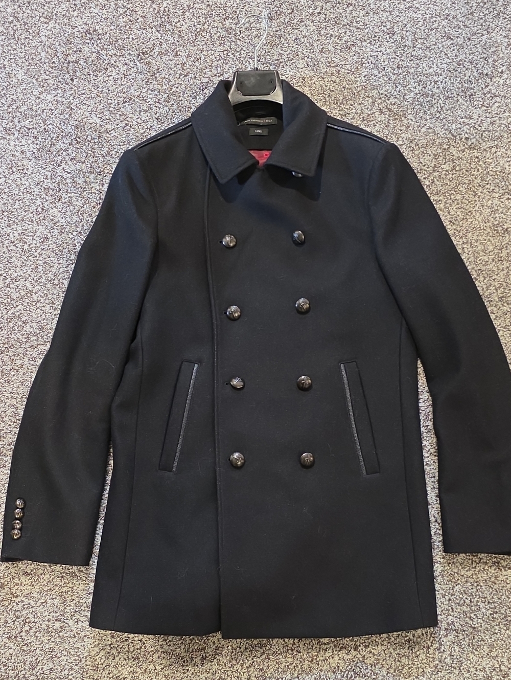 John Varvatos Black Double-Breasted Peacoat with Button Detail